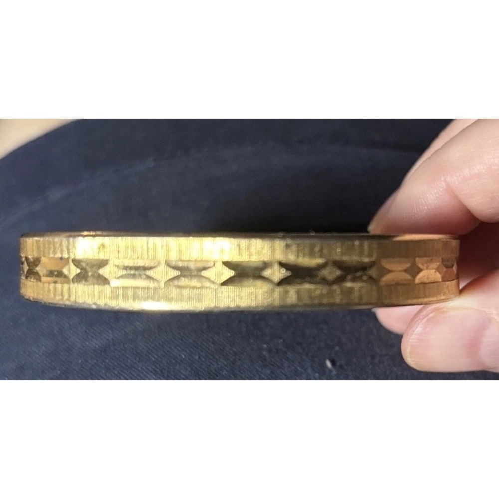 Monet Vintage 1960s Gold Plated Textured Laser Cut Bangle Bracelet, Stacking